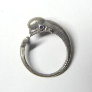 Beluga Whale Ring 925 Sterling Silver w/Blue Eyes Vintage Sz. 6.5